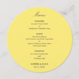 Menu Cardápio de Casamento Redondo Amarelo Manteiga