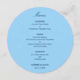 Menu Cardápio de Casamento Redondo Azul Centáurea