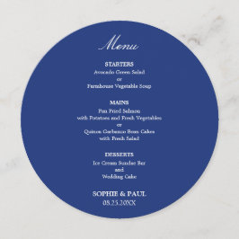 Menu Cardápio de Casamento Redondo Azul Escuro