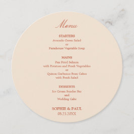 Menu Cardápio de Casamento Redondo com Letra Terracota