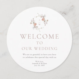 Menu Cardápio de Casamento Redondo com Monograma Floral
