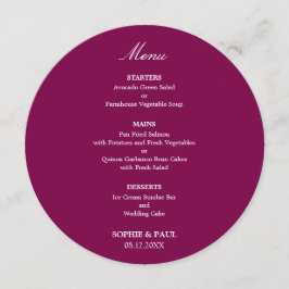 Menu Cardápio de Casamento Redondo Mulberry