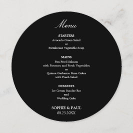 Menu Cardápio de Casamento Redondo Preto Elegante