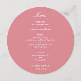 Menu Cardápio de Casamento Redondo Rosa Bege