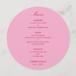 Menu Cardápio de Casamento Redondo Rosa Magenta Elegant