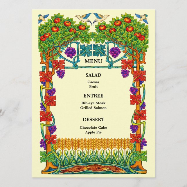 Menu Cardápio de Casamento Retro Art Nouveau (Frente)
