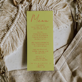 Menu Cardápio de Casamento Retro Verde Laranja Escrito 
