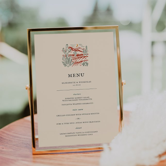 Menu Cardápio de Casamento Retro Western Cactus Desert (Criador carregado)