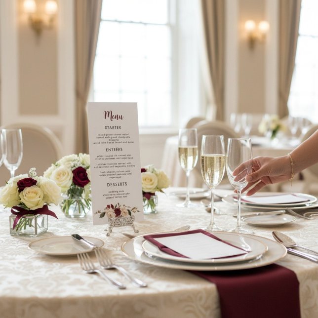 Menu Cardápio de Casamento Rosa Burgundy Rústico (Criador carregado)