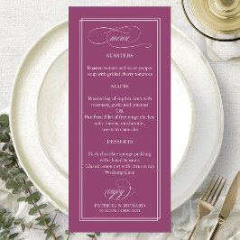 Menu Cardápio de Casamento Rosa Cassis Simples Elegante