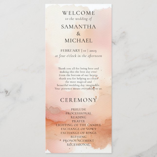Menu Cardápio de Casamento Rosa Dourado Aquarela Fresca (Frente)