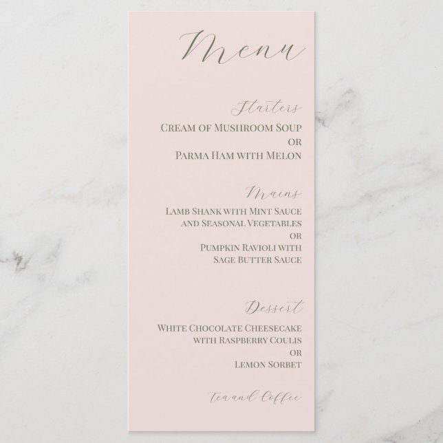 Menu Cardápio de Casamento Rosa Escuro Mínimo e Verde O (Frente)