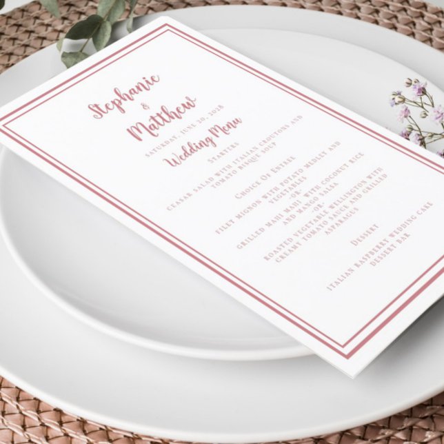 Menu Cardápio de Casamento Rosa Poeira Simples Branco E (Criador carregado)