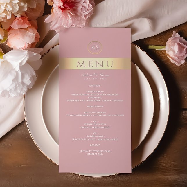 Menu Cardápio de Casamento Rosa Poeirento Moderno (Criador carregado)