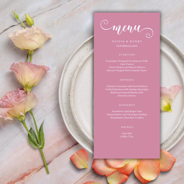Menu Cardápio de Casamento Rosa Simples Minimalista Mod (Criador carregado)