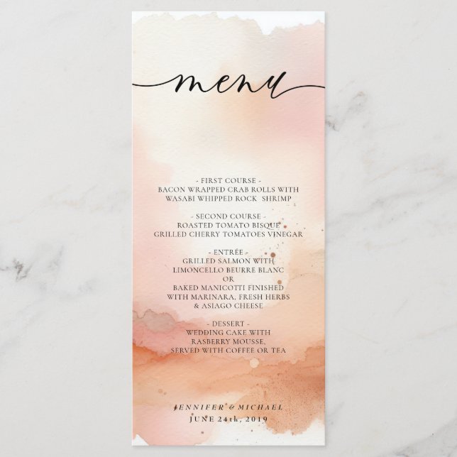 Menu Cardápio de Casamento RoseGold Aquarela (Frente)