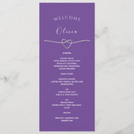 Menu Cardápio de Casamento Roxo com Nome & Coração de P