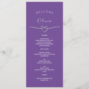 Menu Cardápio de Casamento Roxo com Nome & Coração de P