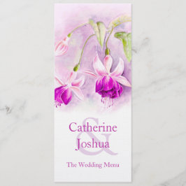 Menu Cardápio de casamento roxo de arte em aquarela Fuc