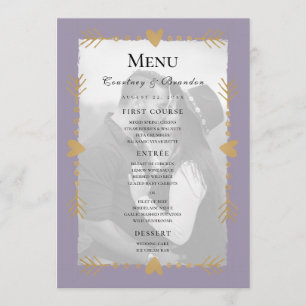 Menu Cardápio de Casamento Roxo Moderno com Corações Do