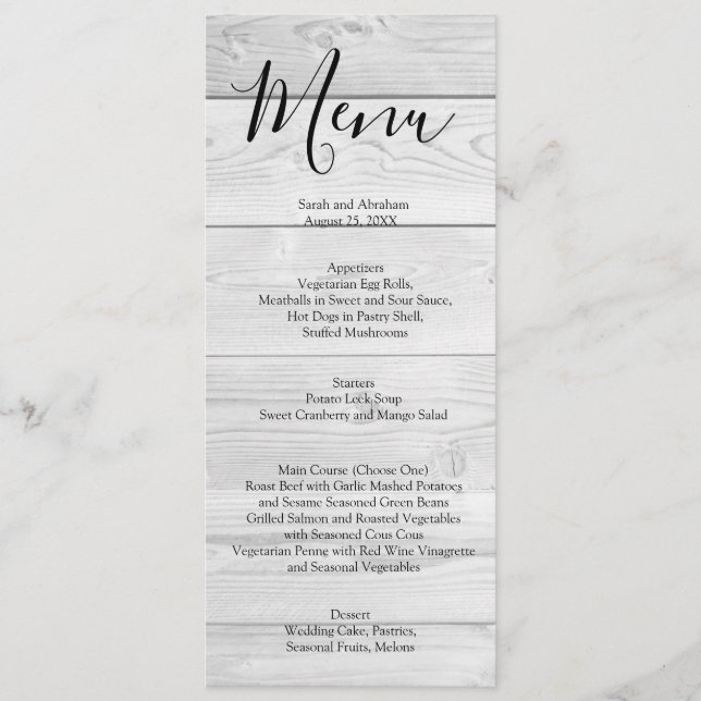 Menu Cardápio de Casamento Rústico Charme em Madeira Br (Frente)