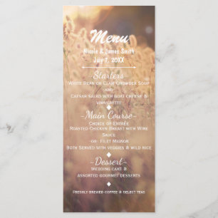 Menu Cardápio de Casamento Rústico no Campo de Flores