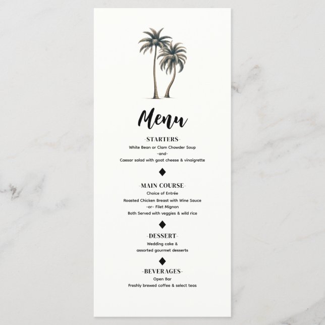 Menu Cardápio de Casamento Rústico Tropical de Palmeira (Frente)