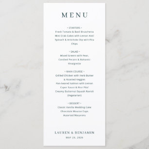 Menu Cardápio de Casamento Serif Elegante Branco