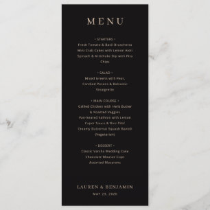 Menu Cardápio de Casamento Serif Elegante Preto