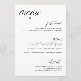 Menu Cardápio de Casamento Simples Coração Escrita à Mã
