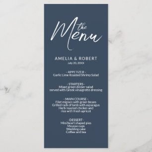 Menu Cardápio de Casamento Simples e Elegante Azul Nava