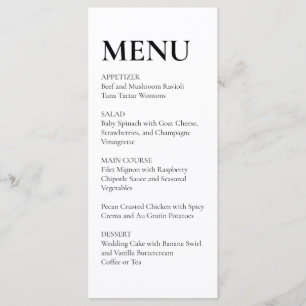 Menu Cardápio de casamento simples e elegante preto e b