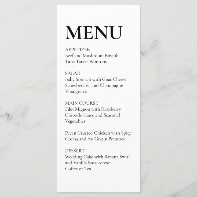 Menu Cardápio de casamento simples e elegante preto e b (Frente)
