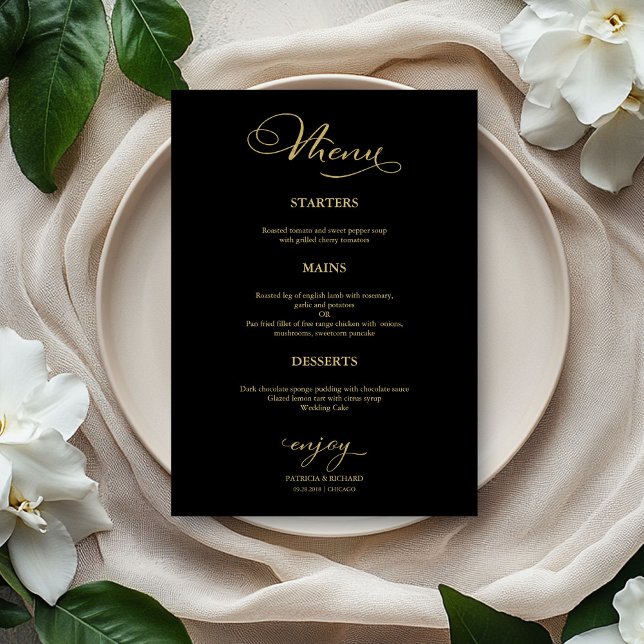 Menu Cardápio de Casamento Simples Elegante Folha de Ou (Criador carregado)