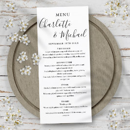 Menu Cardápio de Casamento Simples em Branco e Preto co