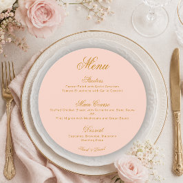 Menu Cardápio de Casamento Simples em Rosa e Dourado co