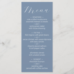 Menu Cardápio de Casamento Simples Minimalista Azul Emp