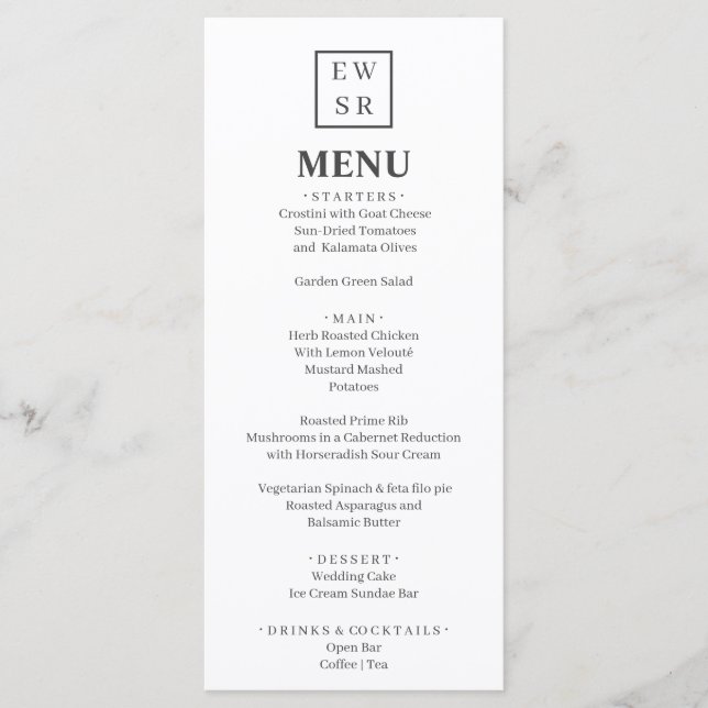 Menu Cardápio de Casamento Simples Monograma Branco e C (Frente)