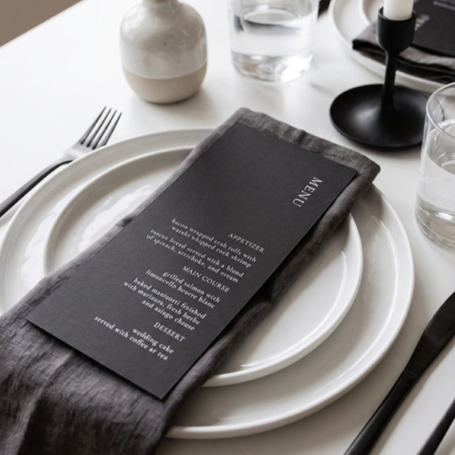 Menu Cardápio de Casamento Simples Preto e Branco (Criador carregado)