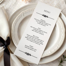 Cardápio de Casamento Simples Preto e Branco Elega