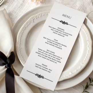 Menu Cardápio de Casamento Simples Preto e Branco Elega