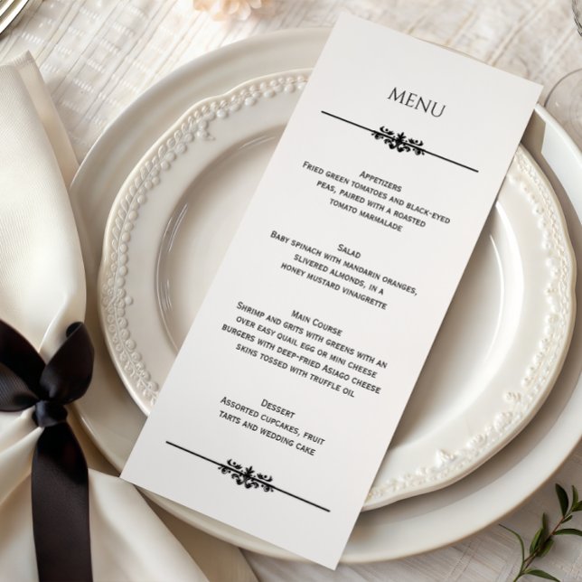 Menu Cardápio de Casamento Simples Preto e Branco Elega (Criador carregado)