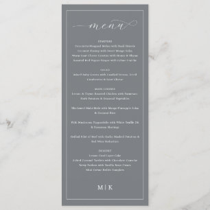 Menu Cardápio de Casamento Sofisticado em Cinza e Serif