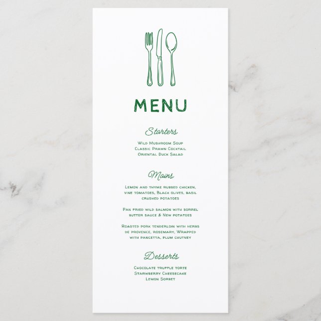 Menu Cardápio de Casamento Talheres Desenho Caprichoso (Frente)