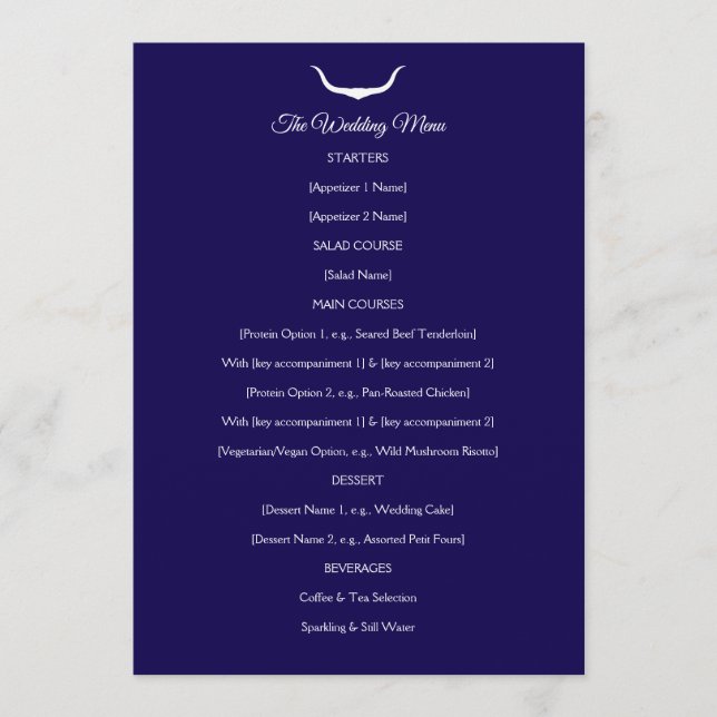 Menu Cardápio de Casamento Texas Longhorn (Frente)