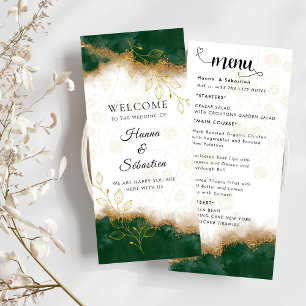 Menu Cardápio de Casamento Verde Escuro e Dourado