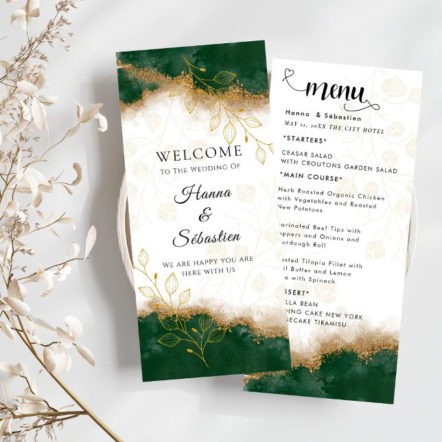 Menu Cardápio de Casamento Verde Escuro e Dourado (Criador carregado)