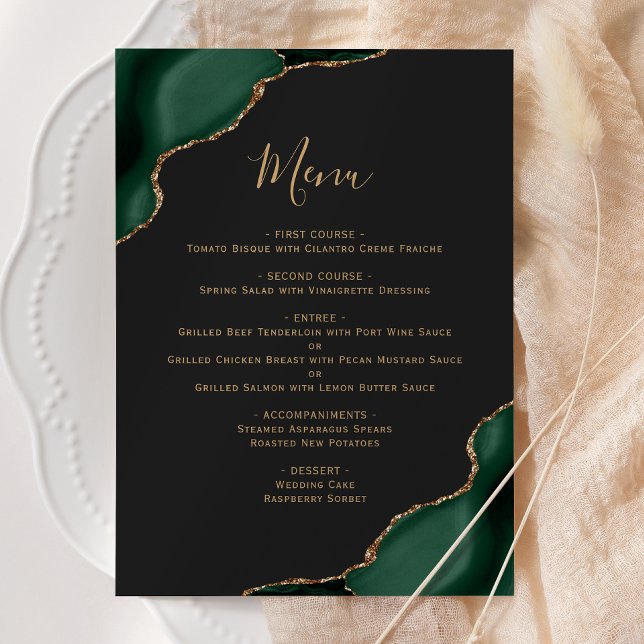 Menu Cardápio de Casamento Verde Esmeralda Dourado Escu (Criador carregado)