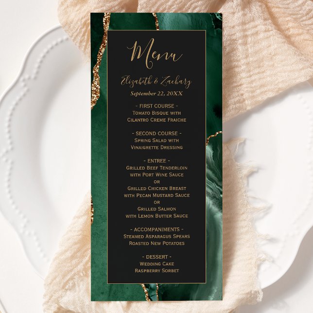 Menu Cardápio de Casamento Verde Esmeralda Dourado Escu (Criador carregado)