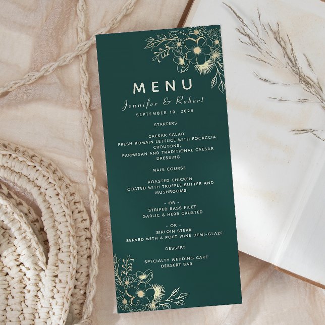 Menu Cardápio de Casamento Verde Esmeralda Elegante (Criador carregado)
